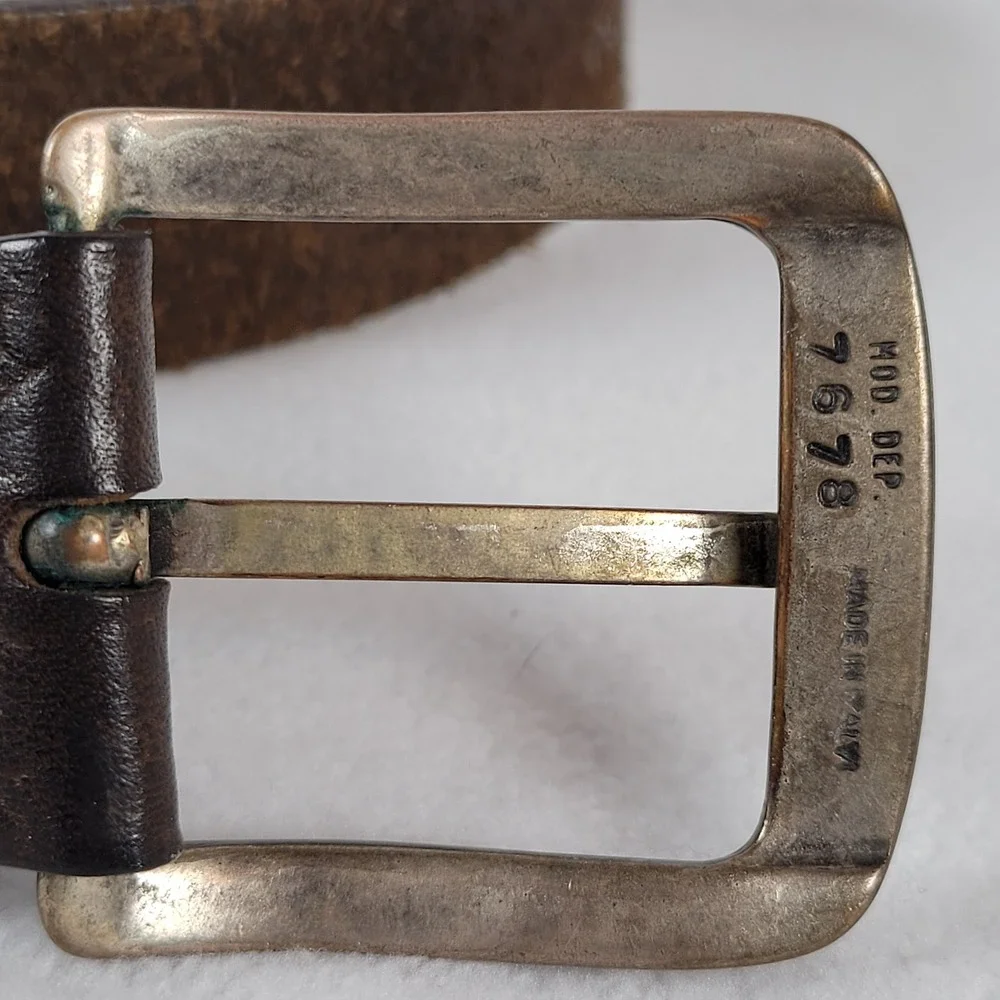 POST & CO Mens Rustic Italian Distressed Leather Western Belt Size 32 Brown